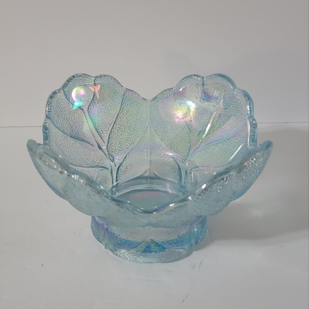 L.E.Smith Irredescent Cabbage Leaf Candle Holder Or Candy Dish